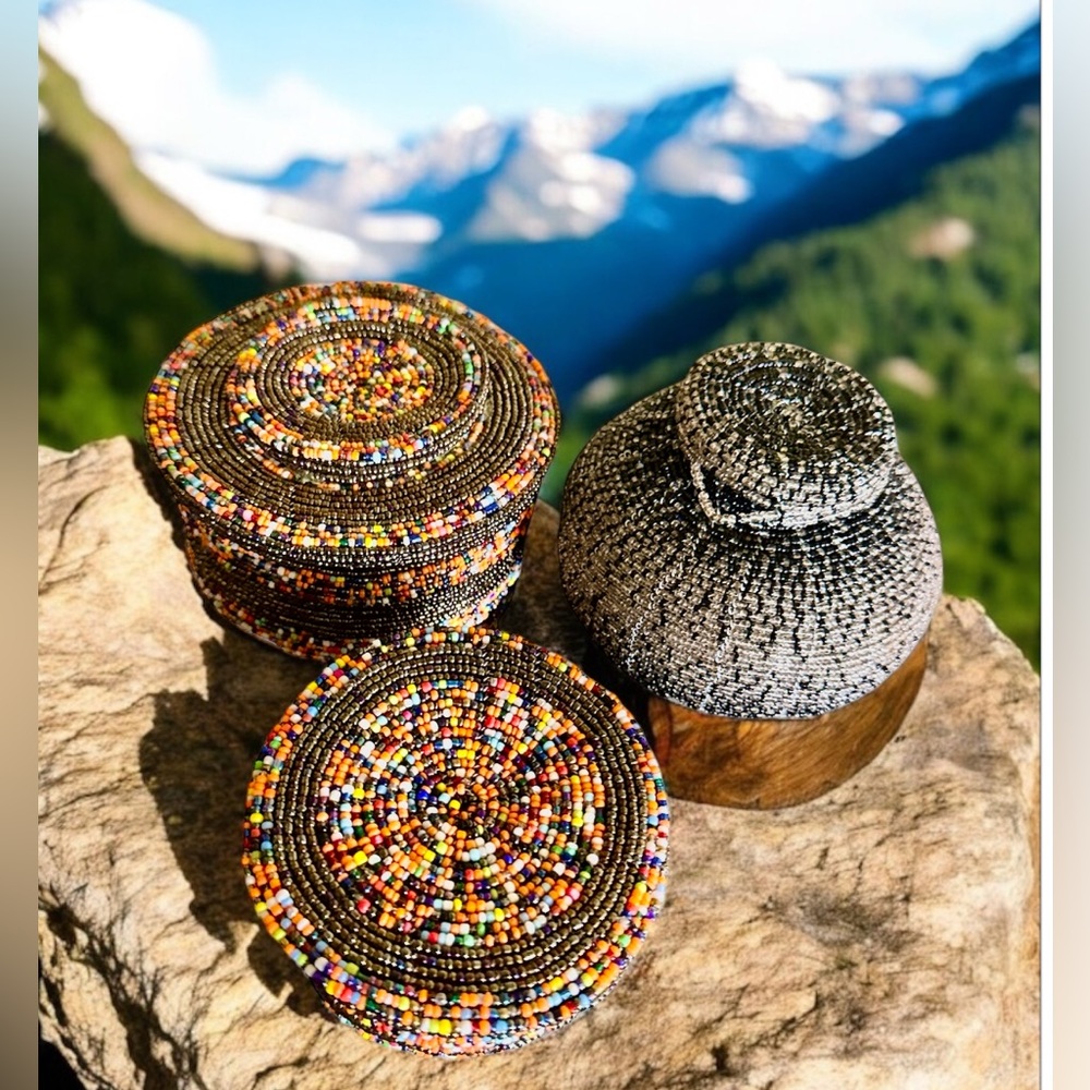 African glass beads & metal wire boxes sturdy Great for travel, toss in your bag